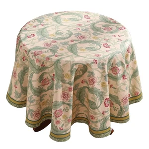 Mantel pequeño verde de diseño para mesa redonda, patrón de hojas de lino vintage... - Imagen 1 de 8