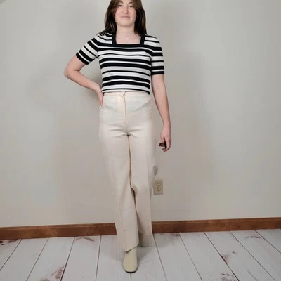 Vintage 60s Mod Navy White Striped Square Neck Short Sleeve Sweater Womens Small - Image 1 of 4