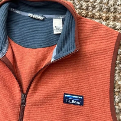 LL Bean Airlight Full-Zip Ribbed Vest Rust Orange Large Mens Slightly Fitted 513 - Image 1 of 4