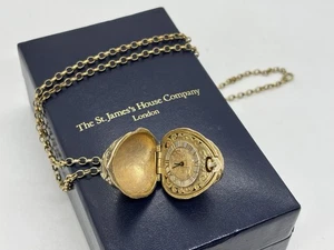 Miniature Solid Silver Gilt Walnut shaped Pocket Watch Pendant St James's House - Picture 1 of 21