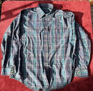 Camisa a cuadros azul manga larga con botones flecha vintage para hombre talla L - Imagen 1 de 7