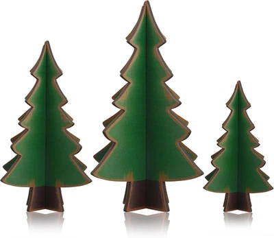 3Pcs Wooden Christmas Tree Tabletop Decorations 3D Rustic Xmas Tree Wood Table - Image 1 of 4