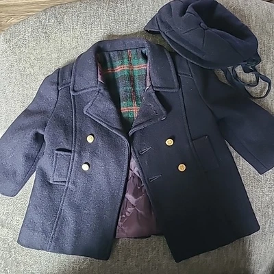 Casaco infantil vintage bonito Togs com chapéu tamanho 2 botão estilo clássico masculino - Imagem 1 de 4