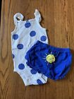 Carters Baby Girl Blue And White Polka Dot 2 Pc Outfit Size 12 Months