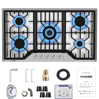 KOXKING 30" Inch Gas Cooktop Propane Gas Stove 5 Burner NG LPG Dual Fuel Stainless Steel
