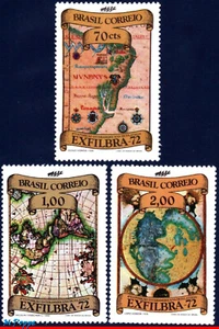 1239-41 BRASIL 1972 EXFILBRA, EXPOSICIÓN FILATÉLICA, MAPAS ANTIGUOS MI# 1333-35 MNH - Imagen 1 de 2