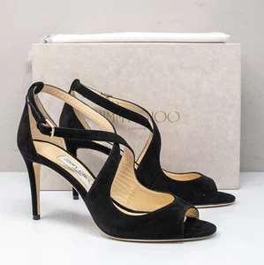 Jimmy Choo Emily 85, Size 40.5 (10.5 US) Black Suede Sandal Heels - Picture 1 of 8