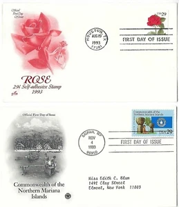 2 '93 FDCs 29c Rose & Commonwealth of the Mariana Isl. on ArtCraft SC#2480 2804 - Picture 1 of 1