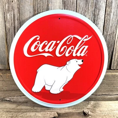 Coca-Cola Coke Polar Bear Round 12" Embossed Pop Soda Metal Tin Sign New - Image 1 of 3