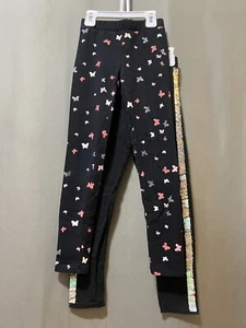 H&M Girl's Elastic Waist Brushed Leggings Size 7 Black Sequins/Butterfly 2-Pack - Picture 1 of 11