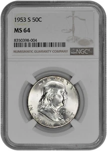 1953 S 50C Silver Franklin Half Dollar NGC MS 64 with New Holder - Picture 1 of 2