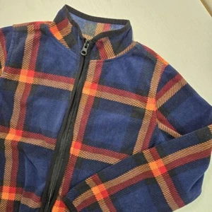 OshKosh B'gosh Fleece Jacket Boys Size 8 Blue Plaid Full Zip Front Mock Neck  - Picture 1 of 8