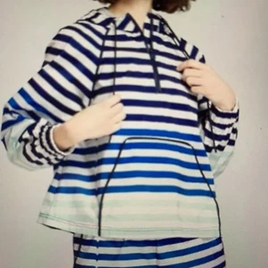 Hunter for Target Damen XS gestreift Half Zip Kapuze Regen Crop Jacke blau weiß - Bild 1 von 11