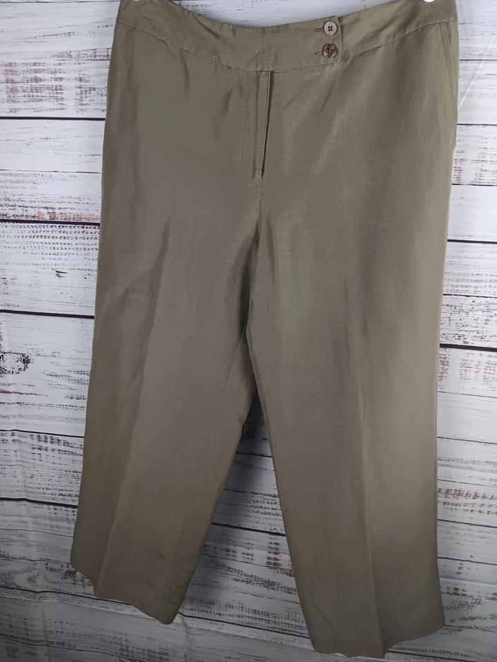 Pantalón Talbots Mujer’s 12 Lino Mezcla Seda Cintura Alta Pierna Recta  Foto 1 de 4