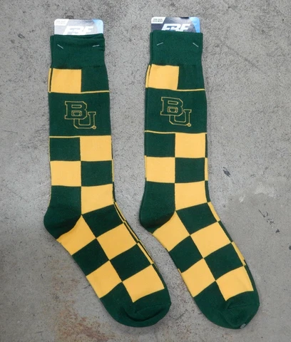 2 Pack NCAA Baylor Bears Crew Socks Jumbo Check Team Colors Fan Gift OSFM Cover