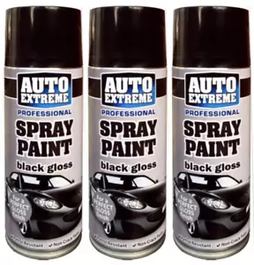 3 x AX BLACK GLOSS Spray Paint Aerosol Can Auto Extreme Car Van Bike 400ml - Picture 1 of 2