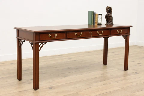 Georgian Design Vintage Banded Mahogany Library Table Desk Bernhardt #38929 Cover
