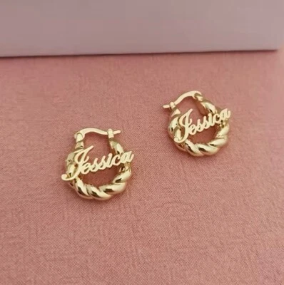 Pendiente Oro Plata Nombre Personalizado, Pendiente Personalizado, Regalo Especial Aniversario Foto 1 de 4