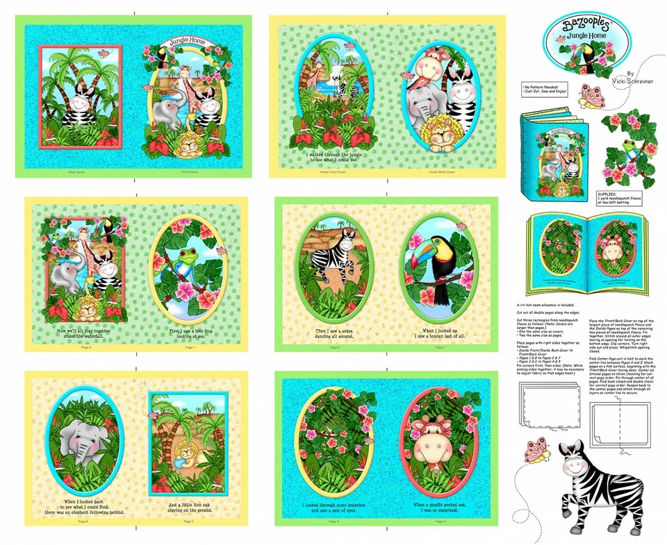 Nursery Baby Animals Fabric 36" X44" Panel Bazooples Cotton Cut & Sew Storybook - Image 1 of 1