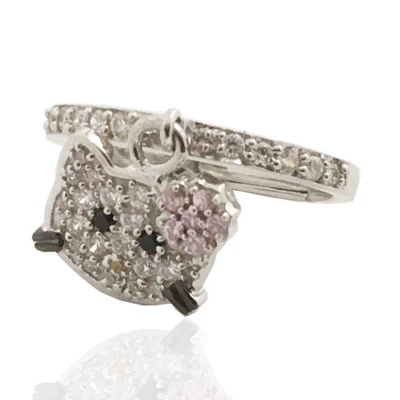 Anello veretta con hello kitty pendente argento 925 rodiato e zirconi colorati - Immagine 1 di 3
