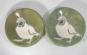 Earth and Fire Jeremy Diller Raku Pottery Quail White Green Small Plates NWT - Picture 1 of 11