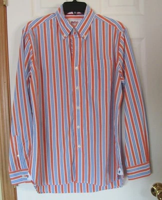 CAMISA DE VESTIR A RAYAS AZUL Y NARANJA STAFFORD PREP de algodón para hombre nueva con etiquetas, talla pequeña Foto 1 de 4
