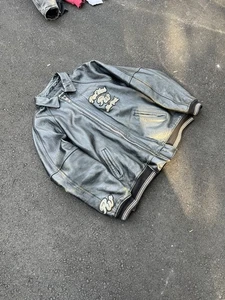 Rare Vintage ROCAWEAR NY Spell Out Full Zip Leather Jacket 2000s Jay Z Black 4XL - Picture 1 of 8