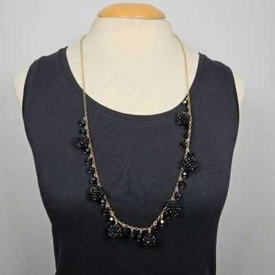 Talbots Necklace Gold Tone Chain Black Dangle Beads 33 Inches Classic - Image 1 of 4