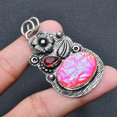 Pink Triplet Opal, Garnet  Jewelry Pendant 2.08" L425 - Image 1 of 3