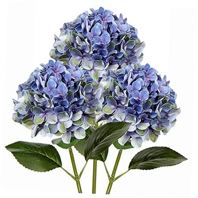  Flores de hortensia sintética grandes artificiales púrpura hortensia 3 piezas azul verde #3 Foto 1 de 4