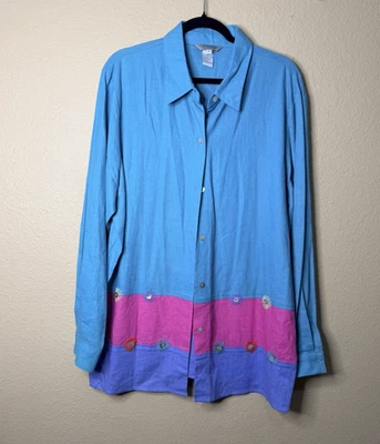 Jaqueta Camisa Stonebridge Botão Bordado Tamanho 1X Linho Grannycore Cottagecore - Imagem 1 de 4