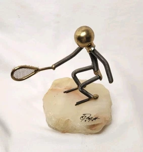JOHN DEMOTT Art Deco metallo ottone e quarzo tennista scultura 6" - Foto 1 di 10
