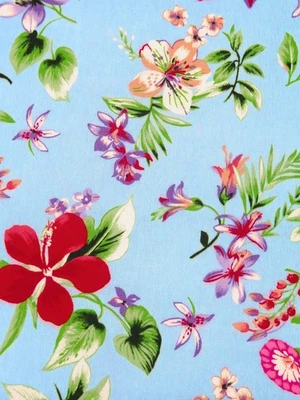 Tela Challis arrugada floral en polvo azul diseñador exceso por yarda Foto 1 de 2