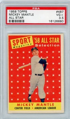 1958 Topps #487 Mickey Mantle Sport Magazine All-Star PSA 3.5 VG+ HOF Yankees - Image 1 of 2