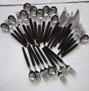 30 Pc DANSK Lundtofte ECKHOFF Denmark Stainless/Rosewood Flatware Wood Handles - Picture 1 of 24