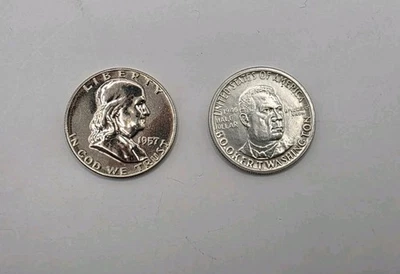 1946 Half Dollar Booker Washington & 1957 Proof Half Dollar Benjamin Franklin. - Image 1 of 2