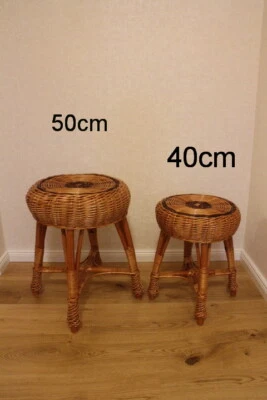 Handgeflochtener Weidenhocker Korb Korbhocker Stuhl Badhocker Weide Kinderstuhl - Bild 1 von 4