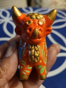 Peruvian Torito de Pucara Magical Bull Hand Painted Ceramic Figurine 2.2" Orange - Picture 1 of 8