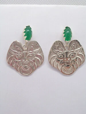 Orecchini pendenti in ARGENTO 925 con Pietra verde - imitazione smeraldo - giada - Immagine 1 di 4