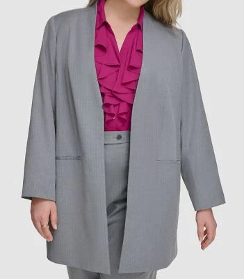 Calvin Klein Women's Gray Open-Front Pinstriped 2-Piece Suit Plus Size 22W - Image 1 of 4
