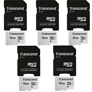 5 Units Transcend 16GB MicroSD Class 10 Micro SDHC Memory Card with SD Adapter - Picture 1 of 3