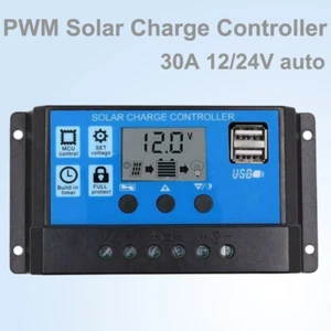 30A PWM Solar Charge Controller 12/24V Voltage Regulator Battery Charger LCD USB - Picture 1 of 6