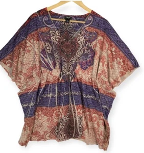 Style&Co. 2X Top Copricostume Donna Boho Lagenlook Vita Regolabile Babydoll Batik - Foto 1 di 11