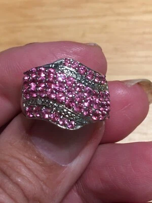 Pink Spinel and White Diamonds 925 Sterling Silver Ring Size 6 US - Image 1 of 4