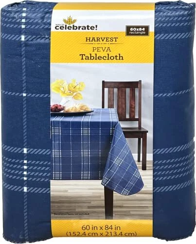 Celebrate Harvest PEVA Tablecloth (Navy Plaid, 60x84) - Image 1 of 1