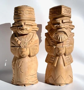 Vintage Japanese Hand carved Wooden Ainu Kokeshi dolls H15.5” in circa 1980s - Picture 1 of 10