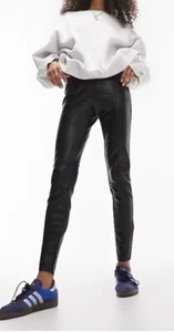Pantalones Ajustados De Cuero Sintético Petite De TopShop En Negro UK 16 26L - Imagen 1 de 4