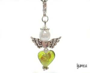 Bastelset 4 Schutzengel Glasherz silbern grün Glasperle Karabiner Herz Glas - Bild 1 von 1