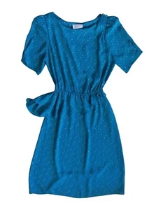 Trifles Teal Peplum Dress Size 13/14 Vintage Abstract Short Sleeve Polyester 80s - Picture 1 of 14