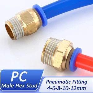 Male Hex Stud Pneumatic Straight Push In Fitting Air Water Pipe 4-6-8-10-12mm - Picture 1 of 33